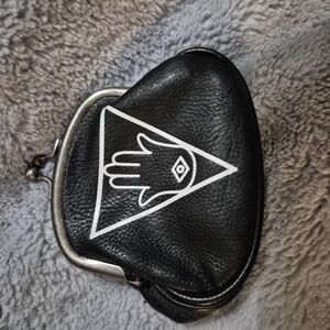 Black Faux Leather Coin Purse with Hamsa Design